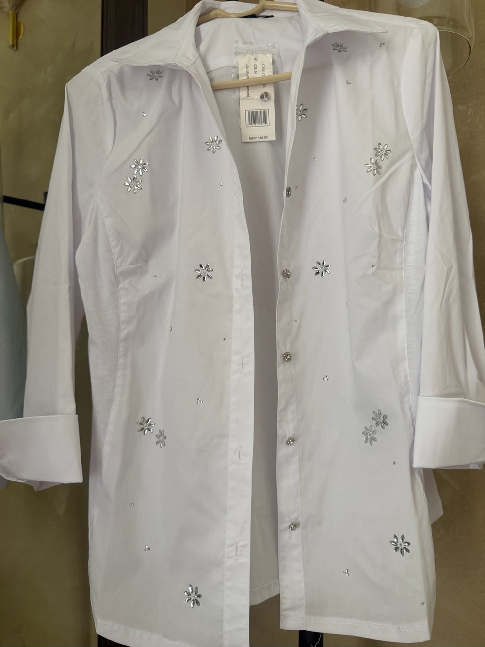 Zac & Rachel White Embellished Button-Front Blouse